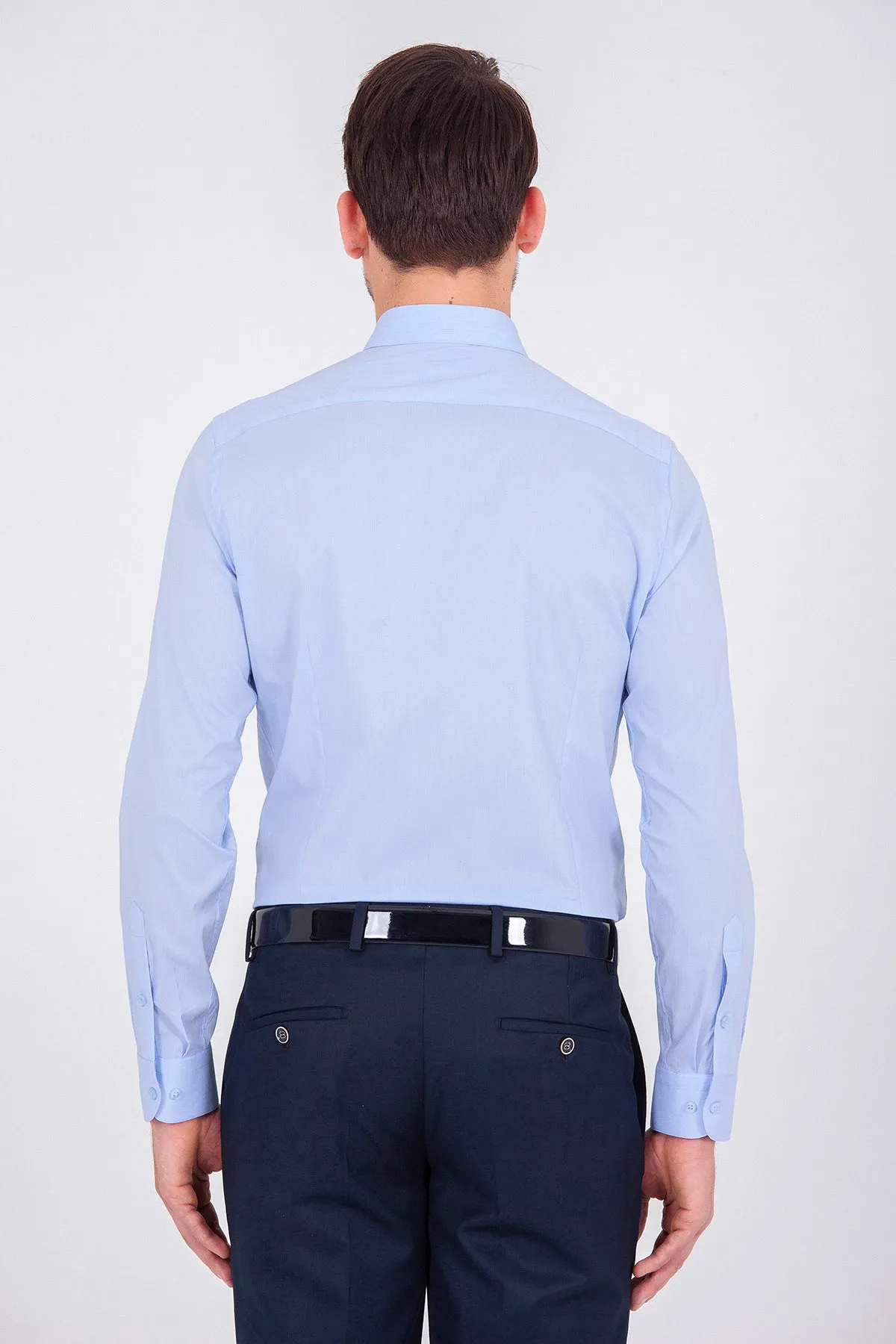 Slim Fit Plain Cotton Light Blue Casual Shirt