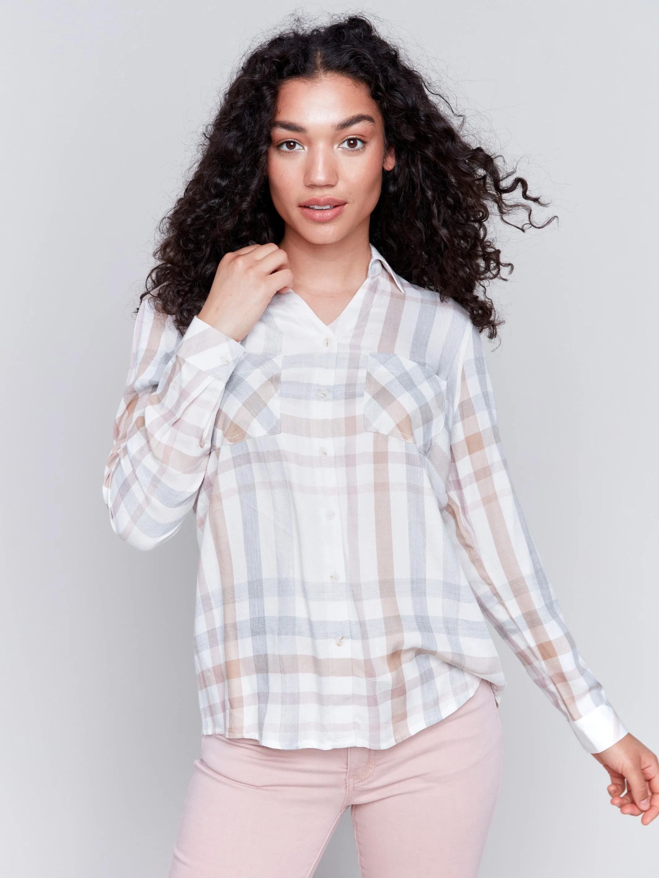 Soft Plaid Button-Down Shirt - Quartz