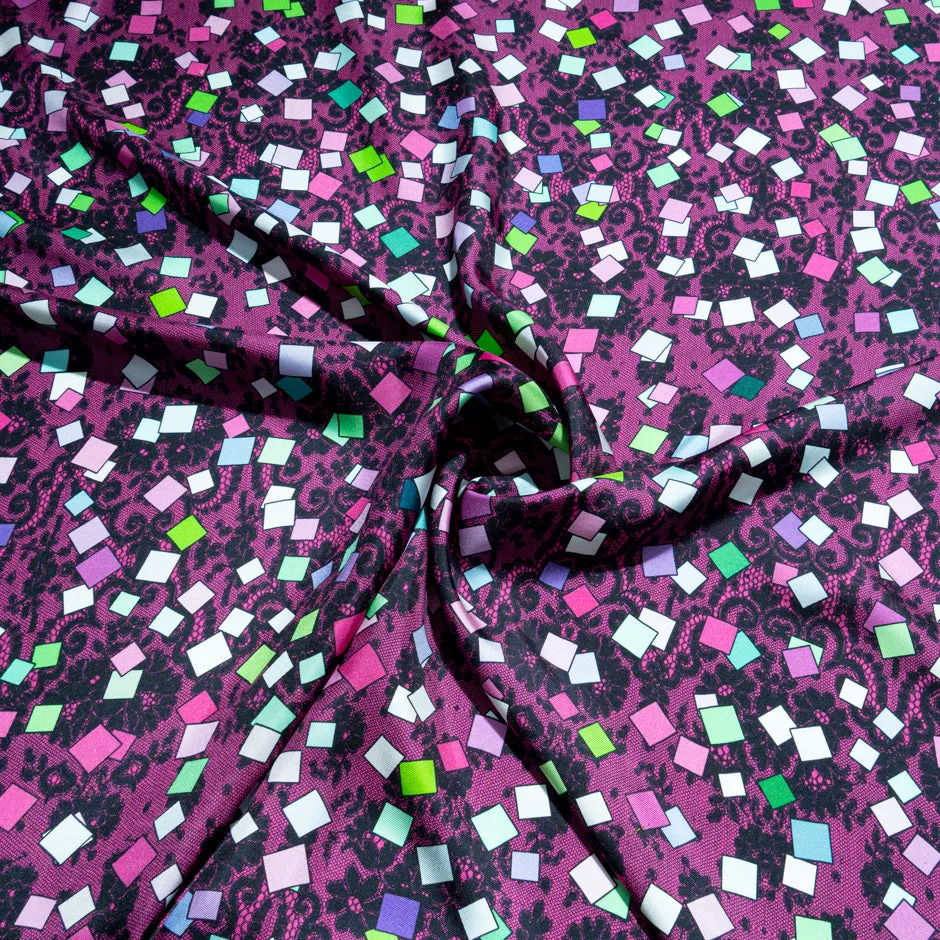 Squares & Lace Printed Printed Magenta Pure Silk Twill