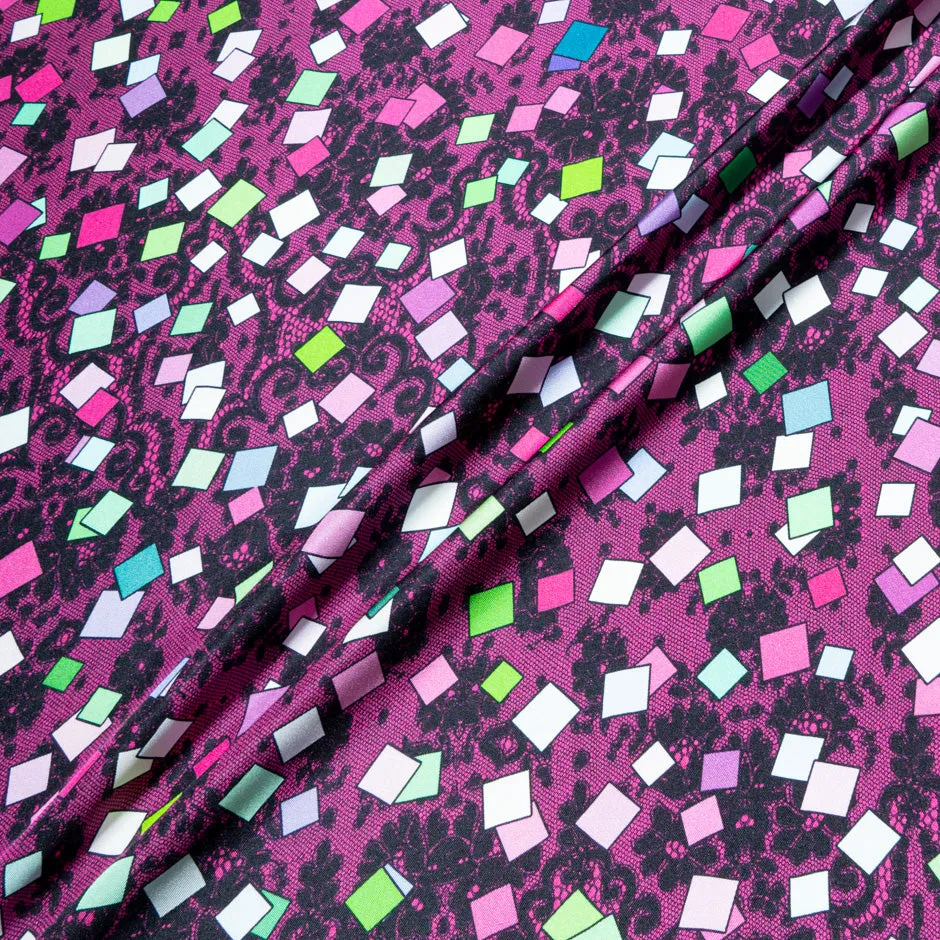 Squares & Lace Printed Printed Magenta Pure Silk Twill