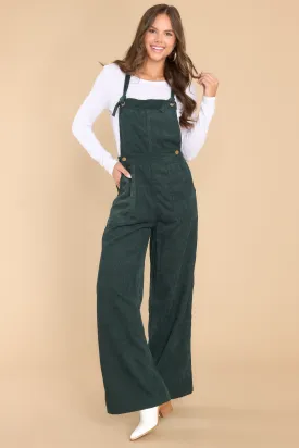 Stay Kind Hunter Green Corduroy Overalls