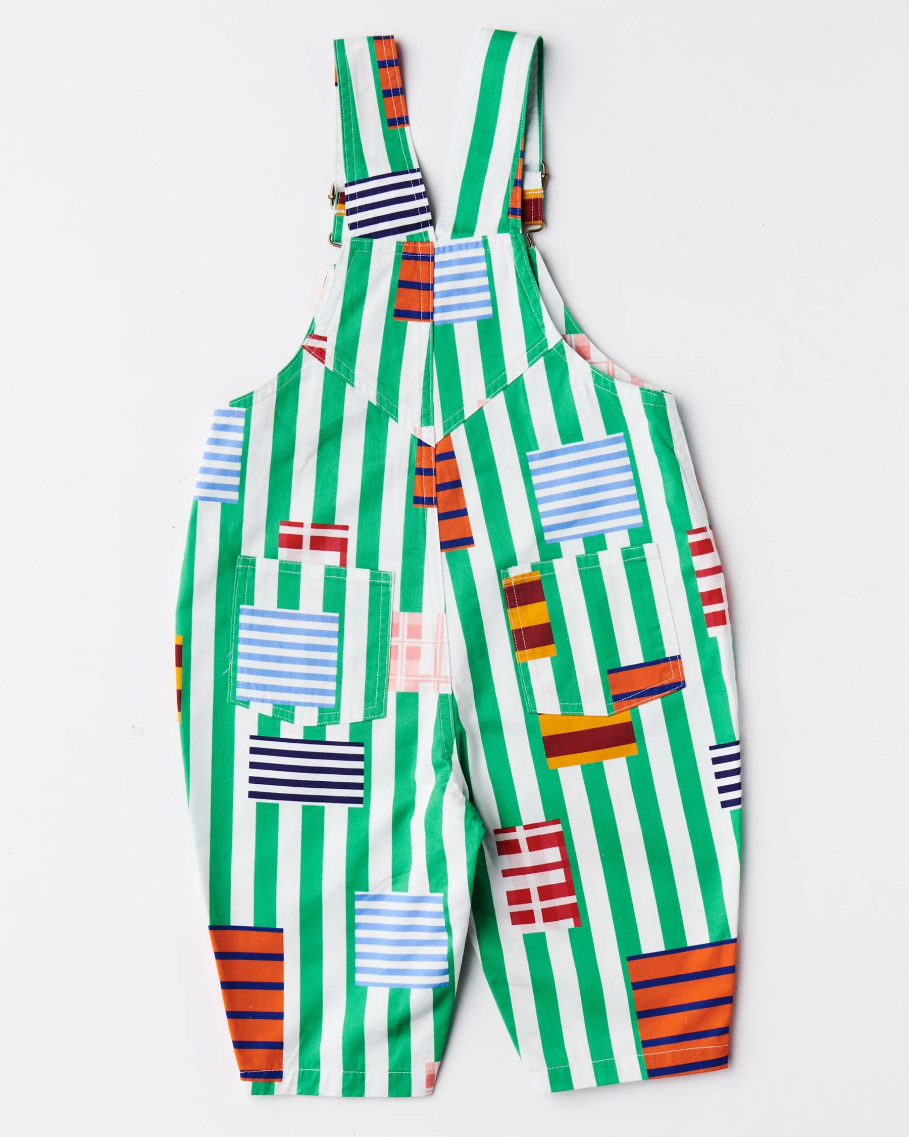 Stripe On Stripe Baby Cotton Drill Overalls