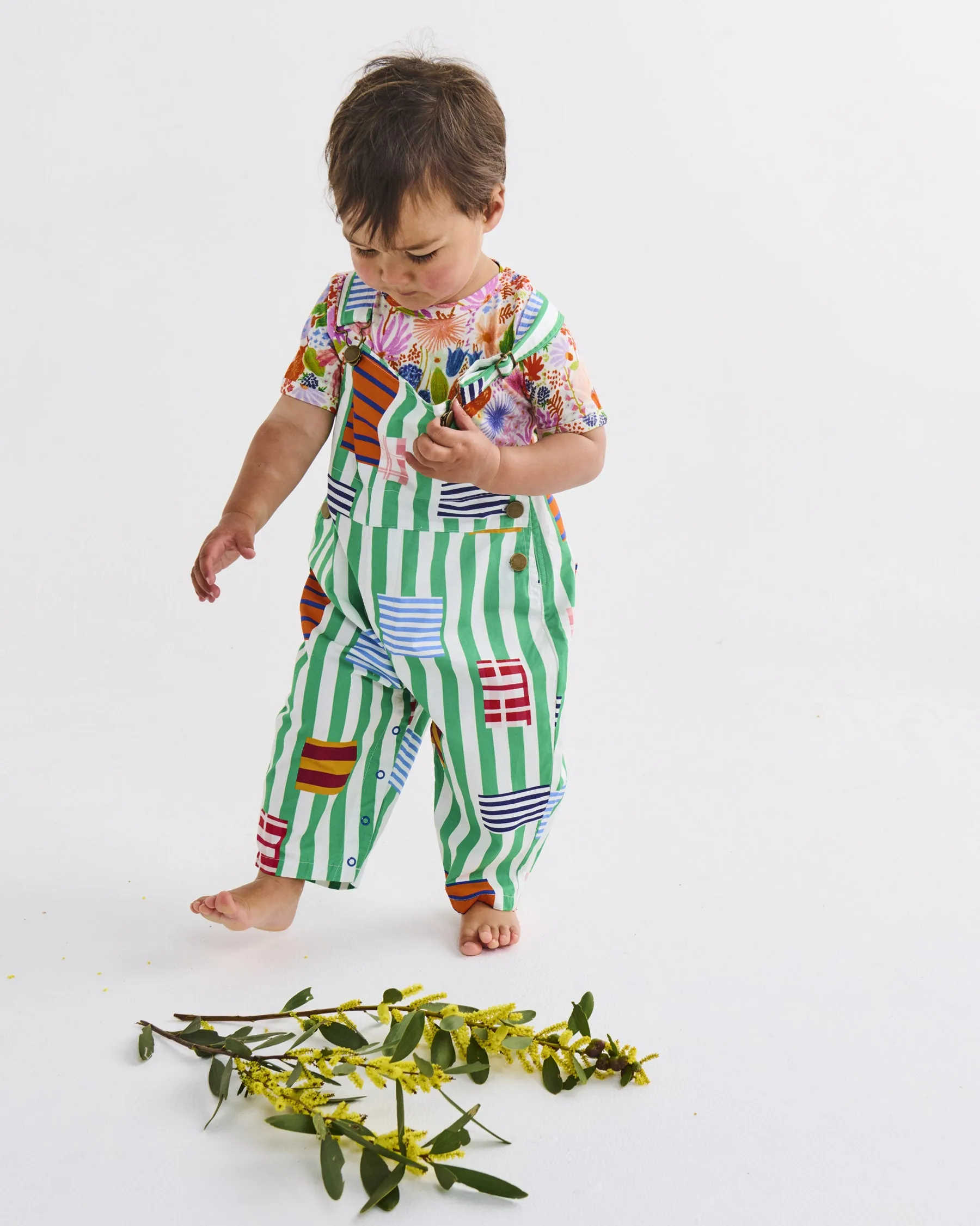 Stripe On Stripe Baby Cotton Drill Overalls