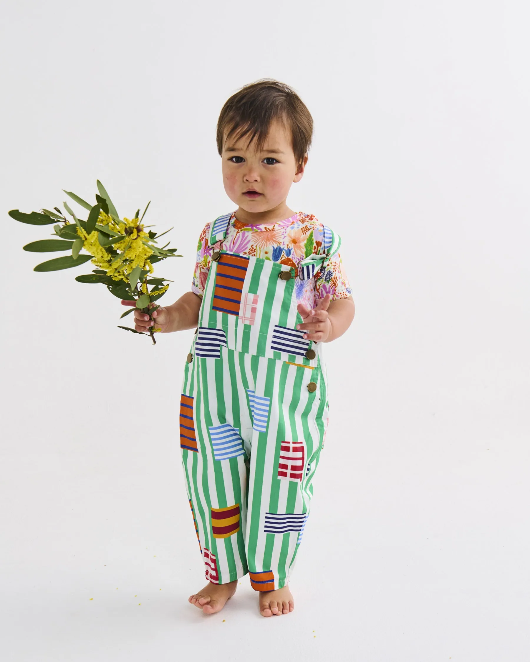 Stripe On Stripe Baby Cotton Drill Overalls