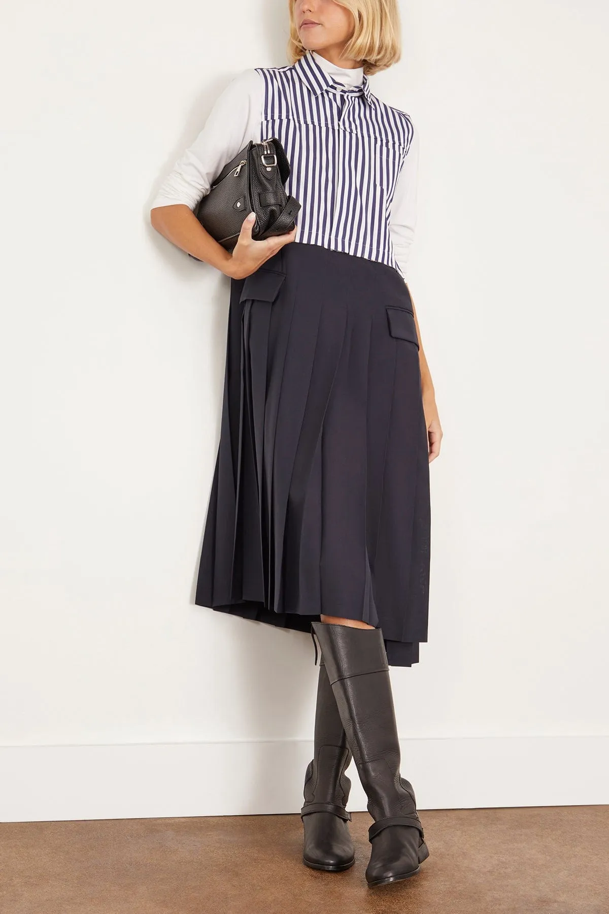 Suiting x Cotton Poplin Dress in Navy Stripe/Dark Navy