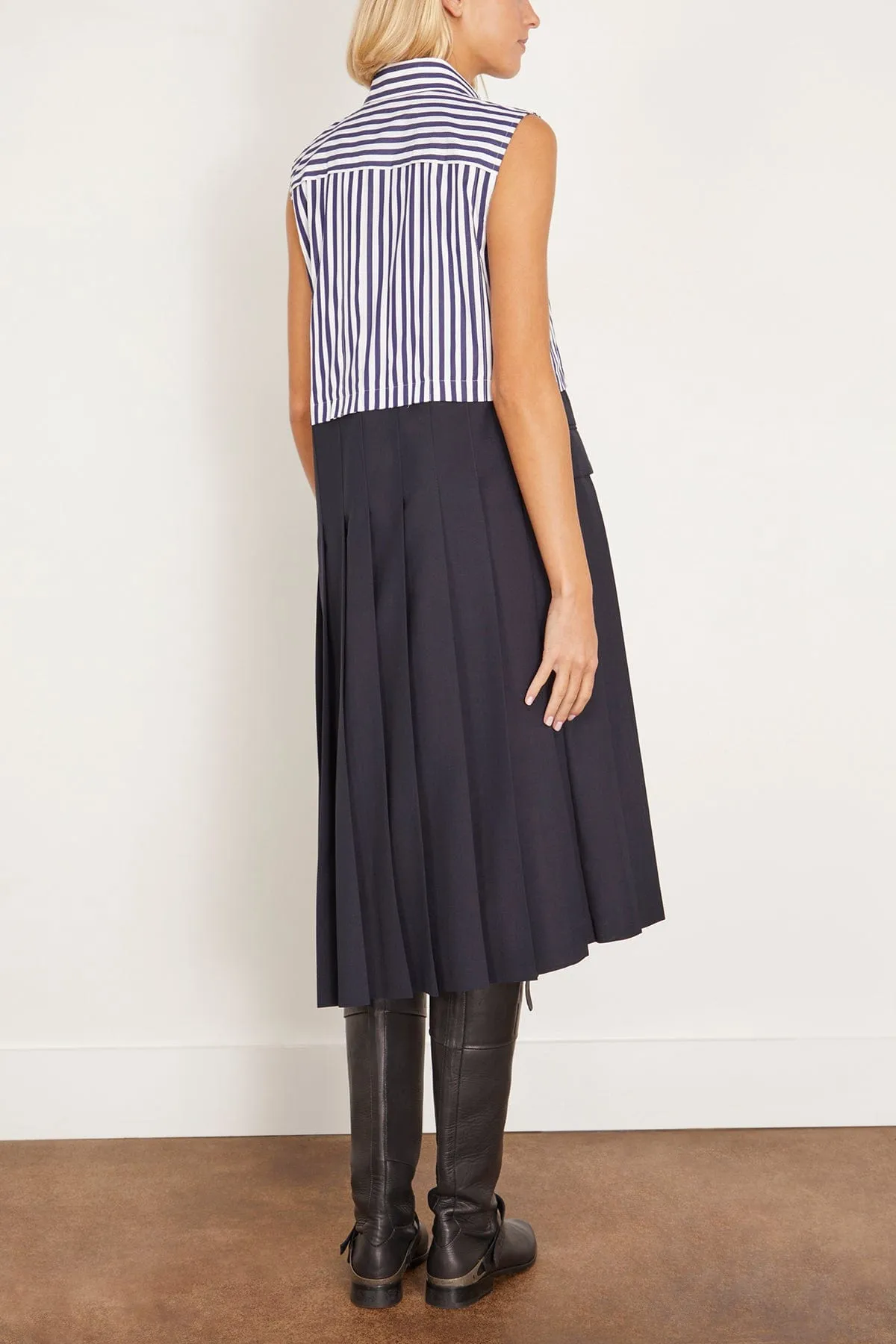 Suiting x Cotton Poplin Dress in Navy Stripe/Dark Navy