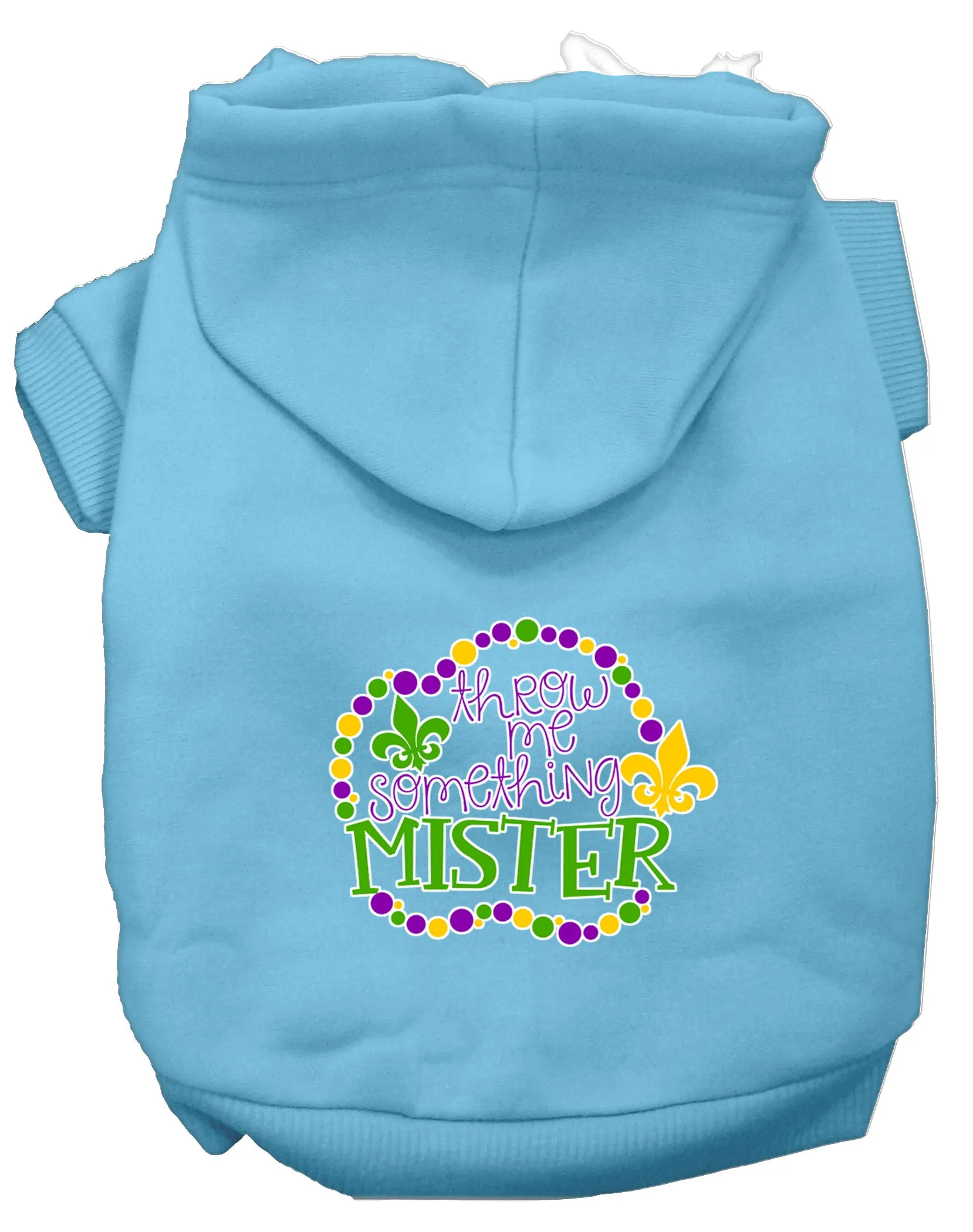 Throw Me Something Screen Print Mardi Gras Dog Hoodie Baby Blue Xxxl