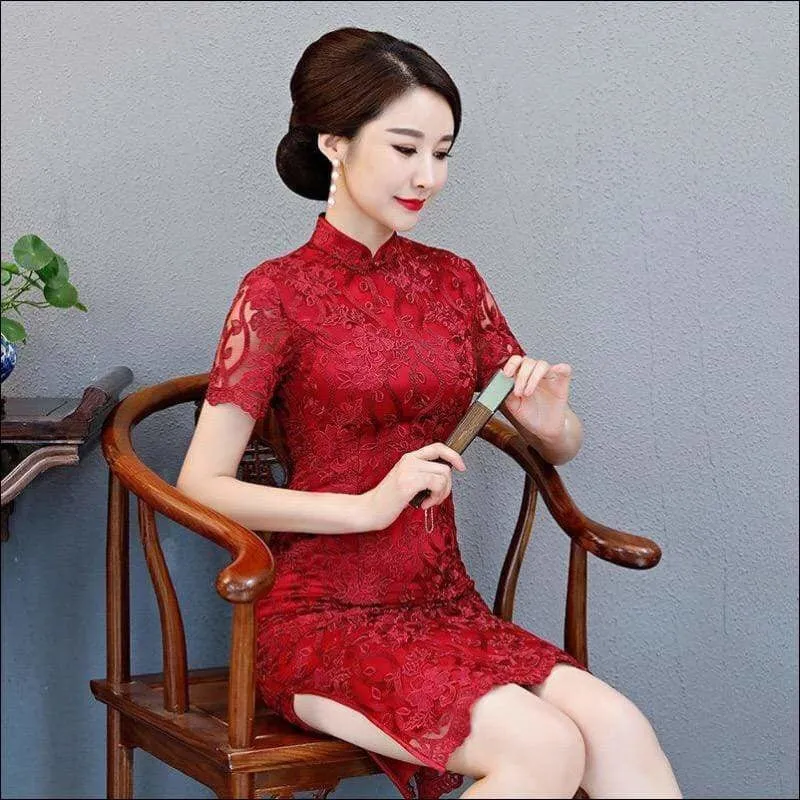 Winnal Retro Lace Mandarin Collar Cheongsam Elegant Slim Chinese Style Long Qipao Dress Oversize 3XL