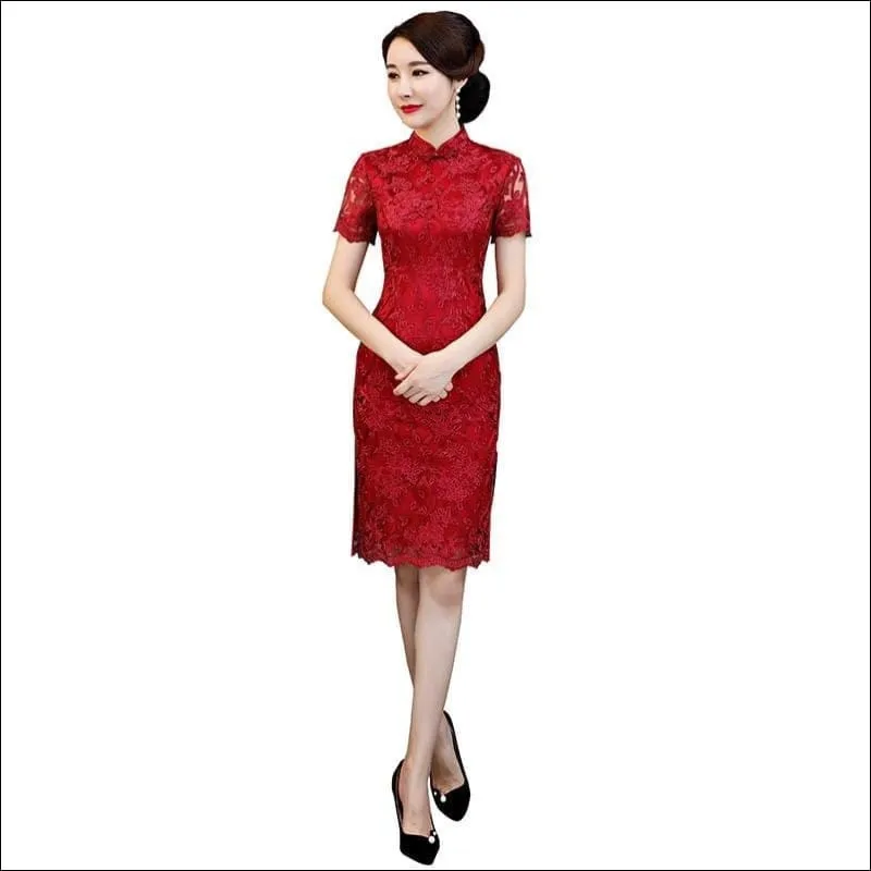 Winnal Retro Lace Mandarin Collar Cheongsam Elegant Slim Chinese Style Long Qipao Dress Oversize 3XL