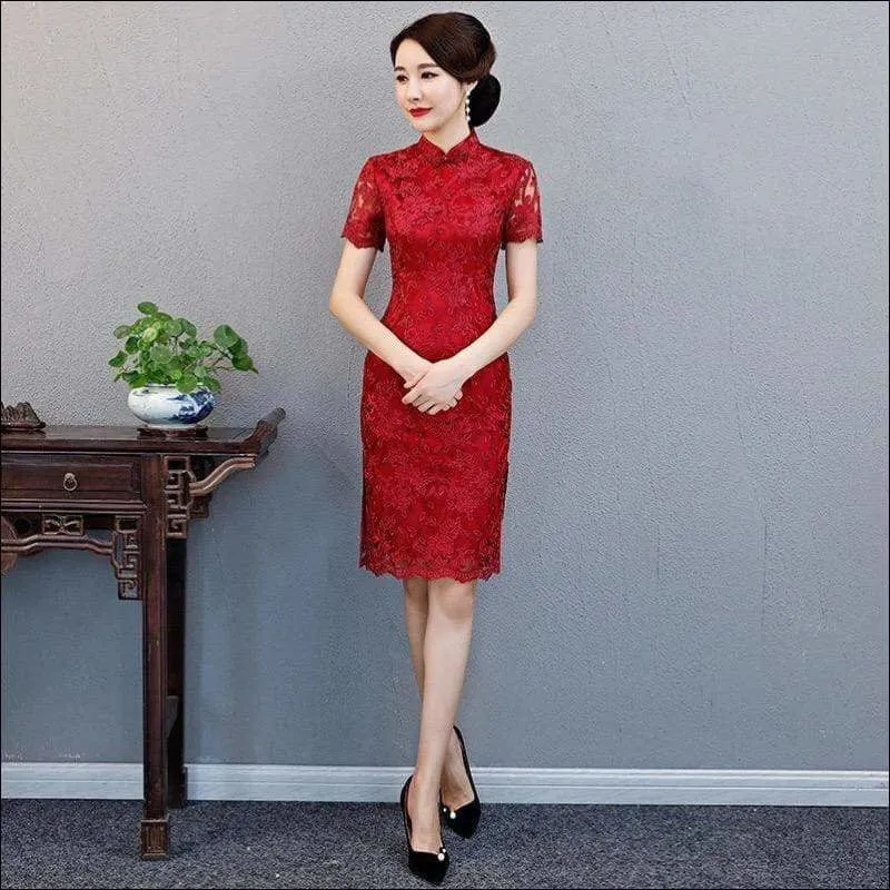 Winnal Retro Lace Mandarin Collar Cheongsam Elegant Slim Chinese Style Long Qipao Dress Oversize 3XL