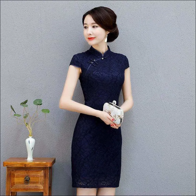 Winnal Retro Lace Mandarin Collar Cheongsam Elegant Slim Chinese Style Long Qipao Dress Oversize 3XL