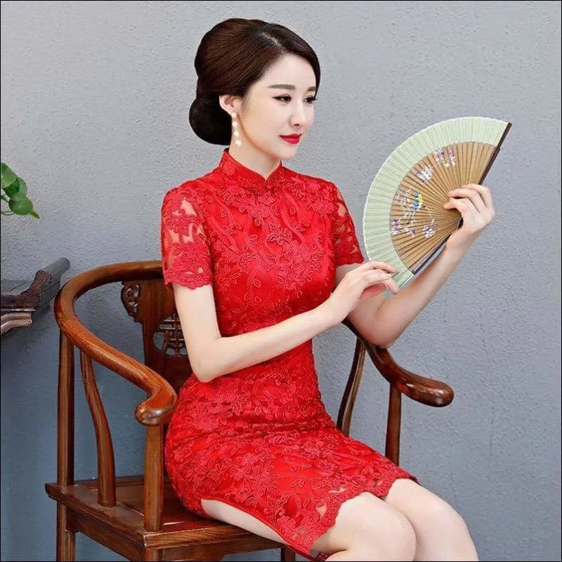 Winnal Retro Lace Mandarin Collar Cheongsam Elegant Slim Chinese Style Long Qipao Dress Oversize 3XL