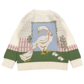 WLS Printing Cartoons Knitting Buttoned Sweater