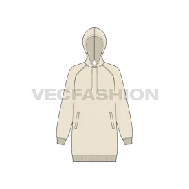 Women's Long Length Raglan Sleeve Hoodie