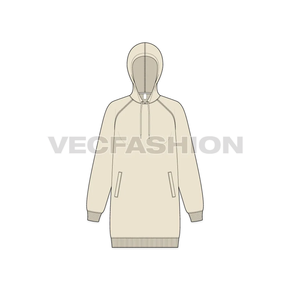 Women's Long Length Raglan Sleeve Hoodie