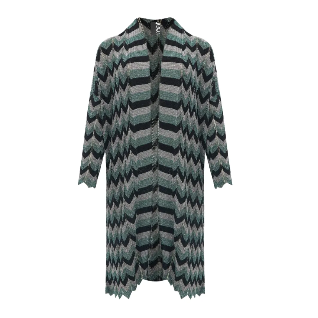 Zig Zag Lurex Cardigan - Green Plus Size